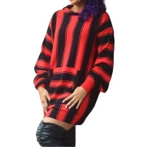 OVERSIZED sweater dress with front pocket. Red and black stripes. Large. NWOT